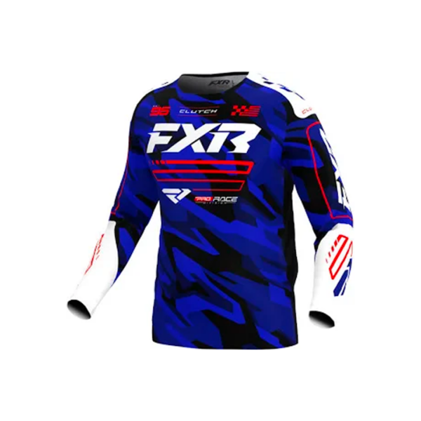 MAILLOT TENUE ENFANT FXR BLEU CAMOUFLAGE ROUGE TAILLE S