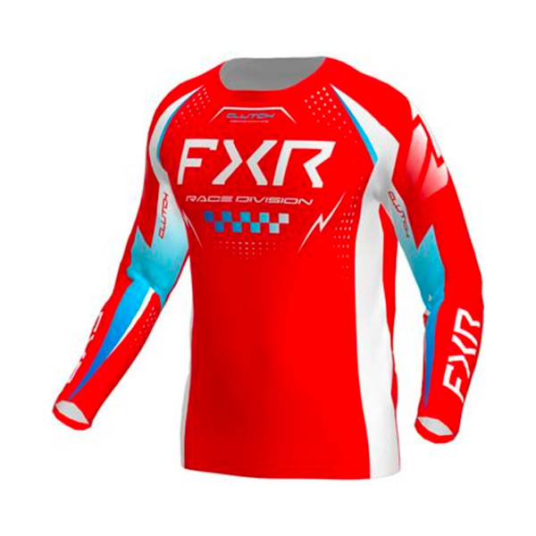 MAILLOT TENUE ENFANT FXR CLUTCH MX BLEU CAMOUFLAGE ROUGE TAILLE M
